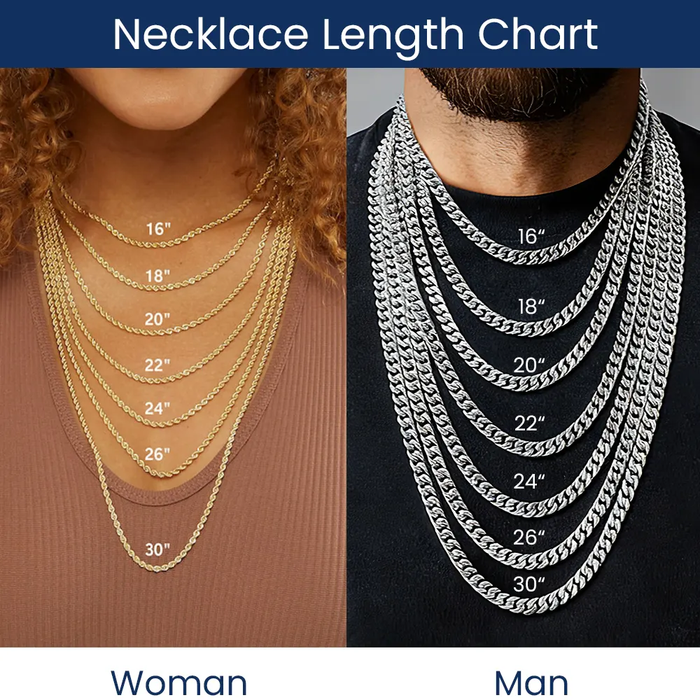Chain Necklace Size Chart for Men and Women provide by Direct Supplier