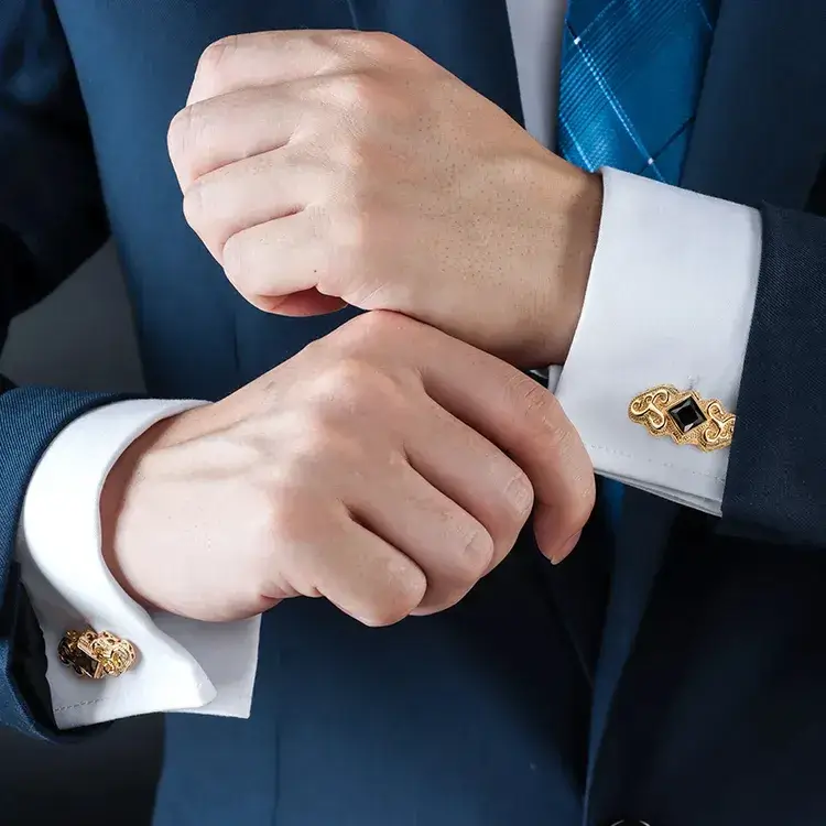 Gold Vintage Gemstone Cufflinks for Men Wholesale – Image 4