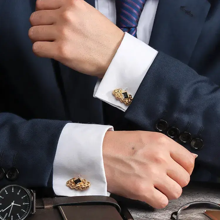 Gold Vintage Gemstone Cufflinks for Men Wholesale – Image 3