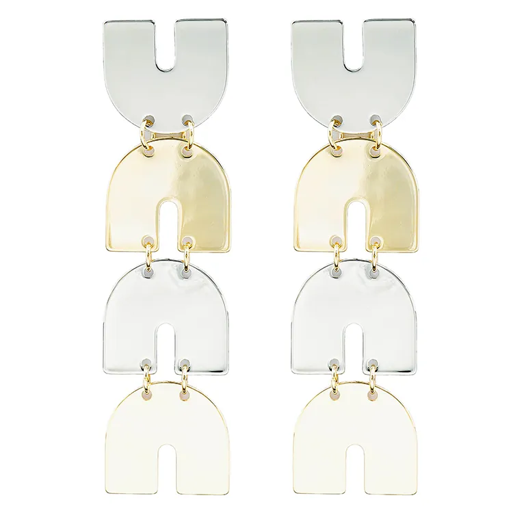 OEM Minimalist Twotone Triple U Shaped Geometric Earrings Supplier