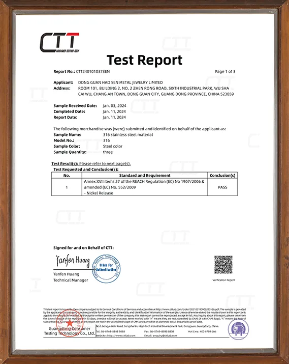 1-certificates for stainless steel jewelry making supplier