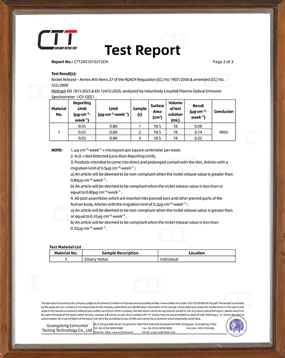 2-certificates for stainless steel jewelry making supplier