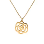 Precision-cut 18K gold rose pendant featuring high-grade PVD vacuum plating. This 316L stainless steel necklace is waterproof, hypoallergenic.