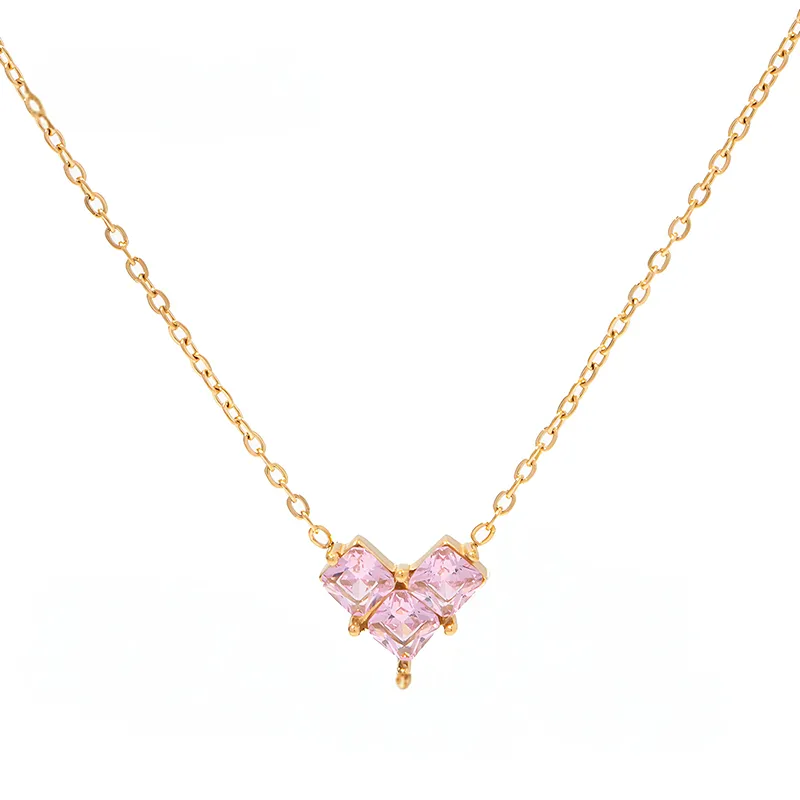 OEM Three Heart Pink Zircon Birthstone In October Necklace