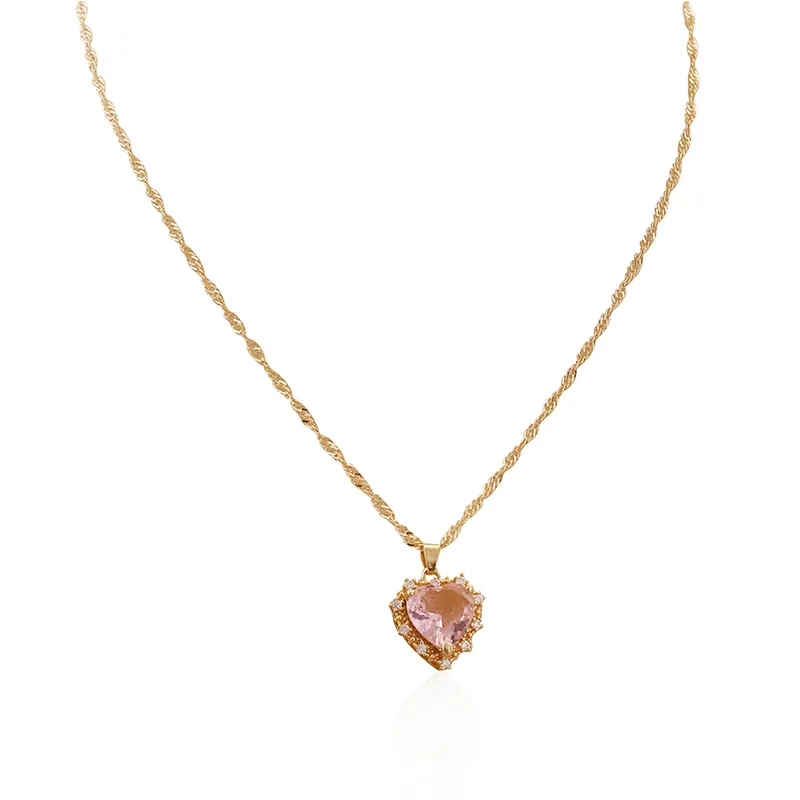 Custom 18K Gold Plated Heart Pink Zircon October Birthstone Necklace