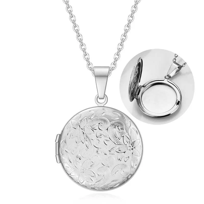 316L Stainless Steel Flower Pattern Photo Locket Necklace OEM Factory for Corporate Gifting