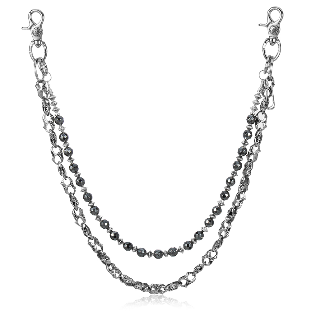 Double Layer Streetwear Black Natural Stone Beads Skull Bike Chain for Amazon/eBay/FBA Sellers