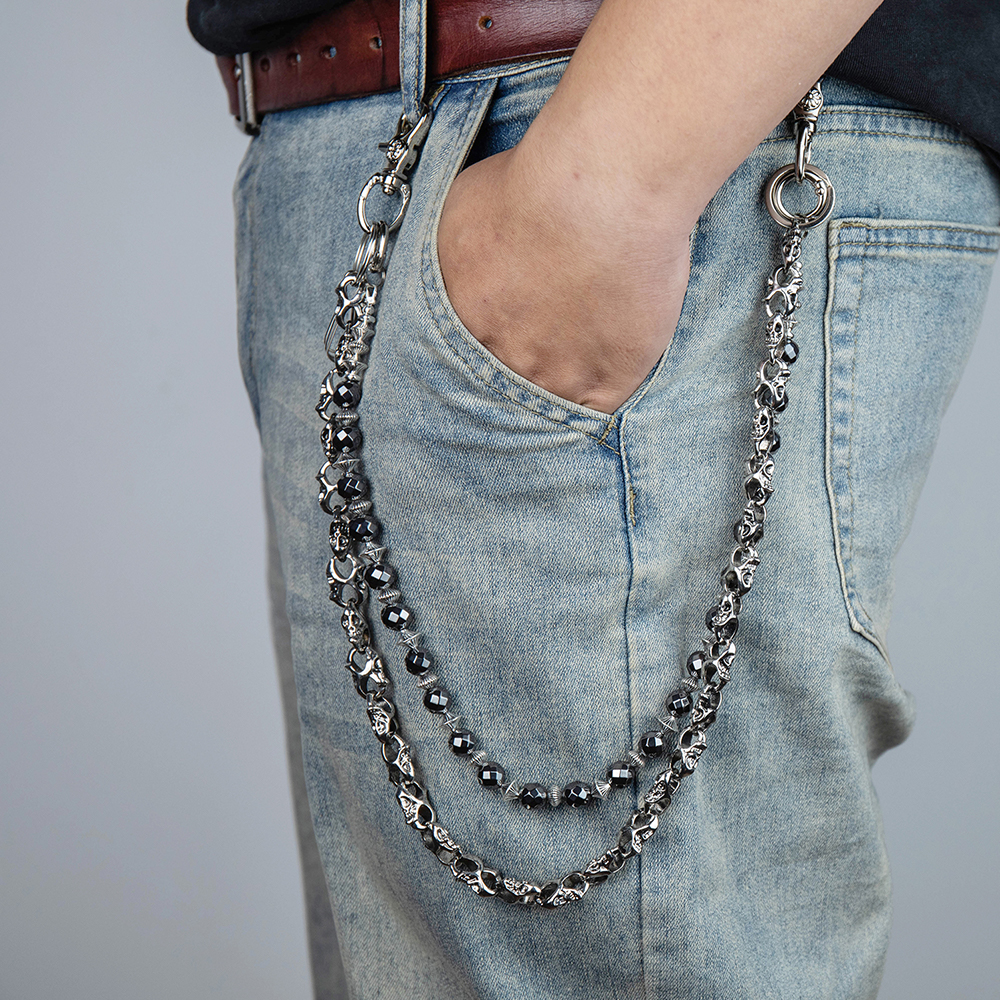 Double Layer Streetwear Black Natural Stone Beads Skull Bike Chain for Amazon/eBay/FBA Sellers