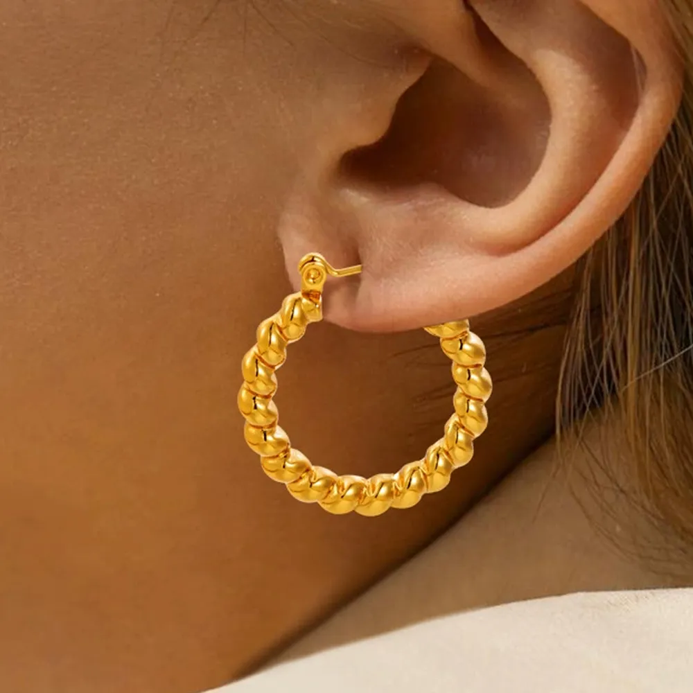 Stainless Steel Twisted Hoop Earrings-Direct Factory Wholesaler
