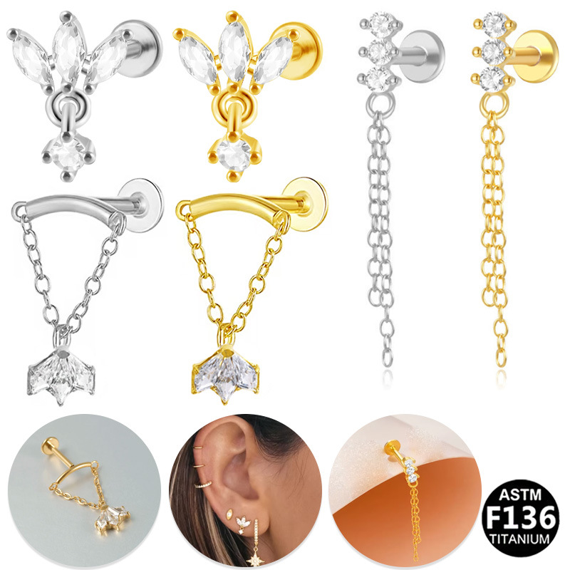ASTM F136 Titanium Zircon Flat Back Earring for Women Internal Thread Ear Studs Lobe Helix Tragus Cartilage Piercing Jewelry - Image 6