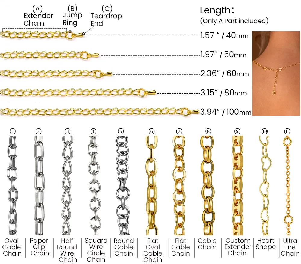 Extender chain for women's necklace bespoke jewelry