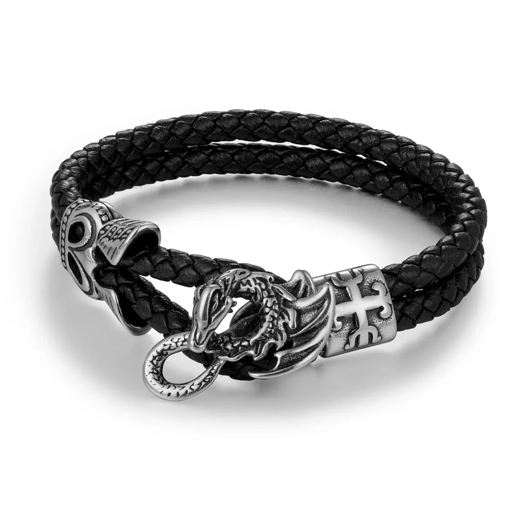 316L stainless steel Random Highly organic forms style leather bracelet for Jewelry Factory Direct