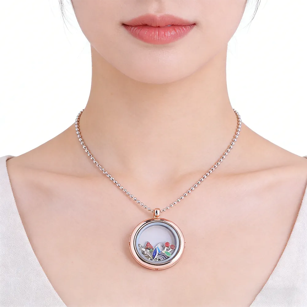 Female magnetic stainless steel floating locket necklace for brands