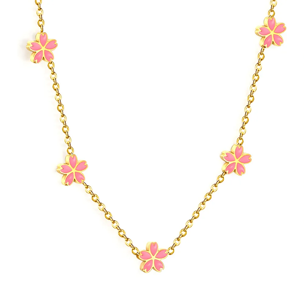 Personalized cute stainless steel sakura flower necklace from factory