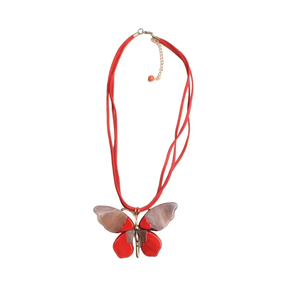 Red alloy batterfly resin necklace Bespoke Jewelry Service