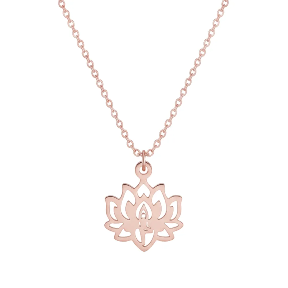 316L stainless steel rose gold lotus flower necklace manufacturing for businesses