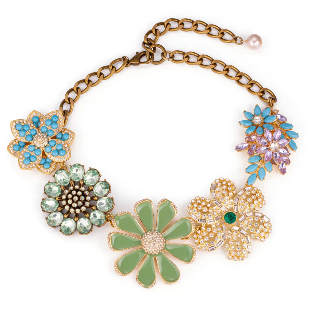 Bohemian zinc alloy flower necklace multi color enamel crystals