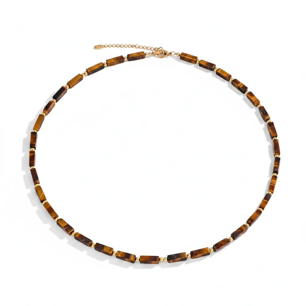 Custom Bohemian Handmade Stone Bead Gold Statement Chain Necklace