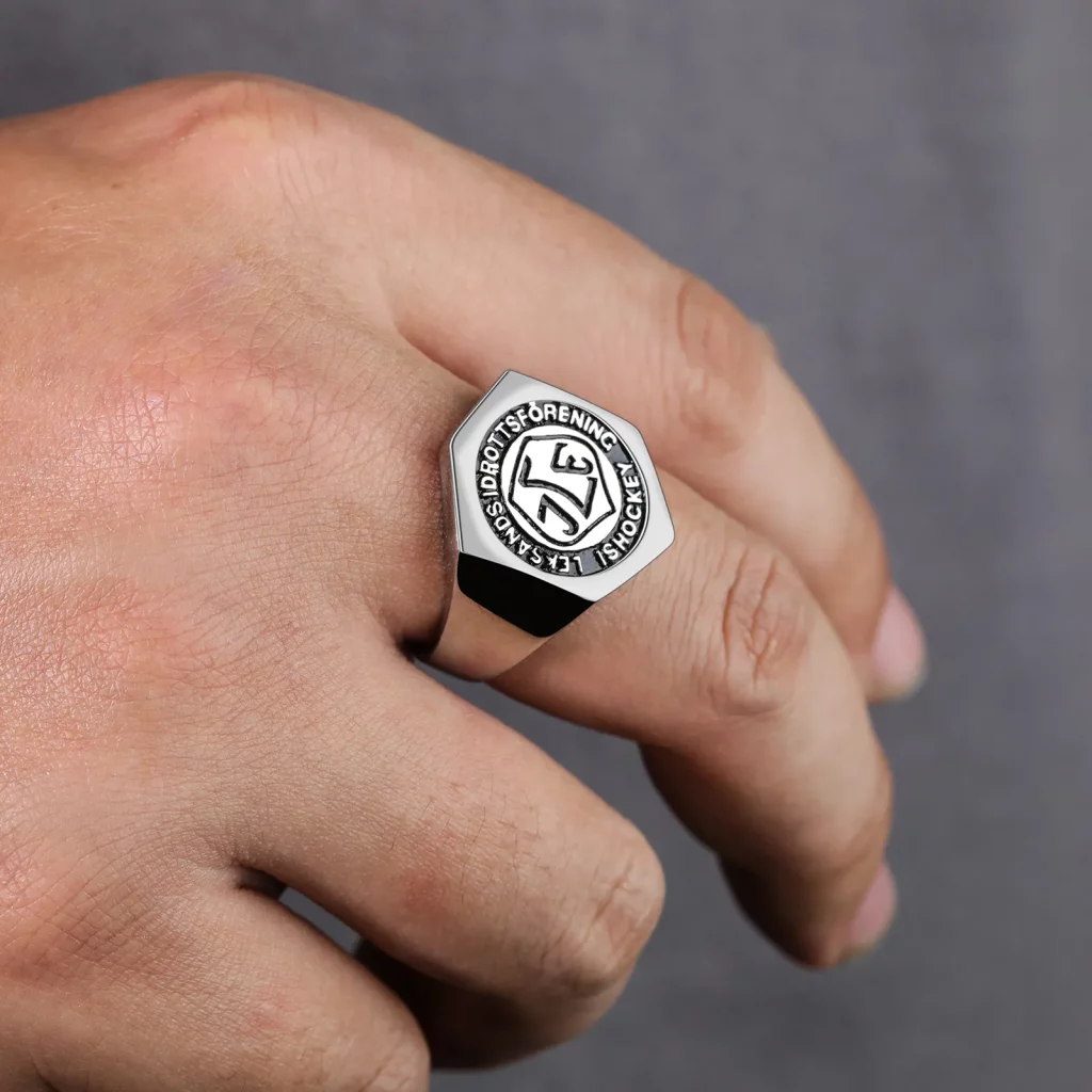 Custom Men Signet Ring With Engraved Logo On Hand Jewelry Manufacturer