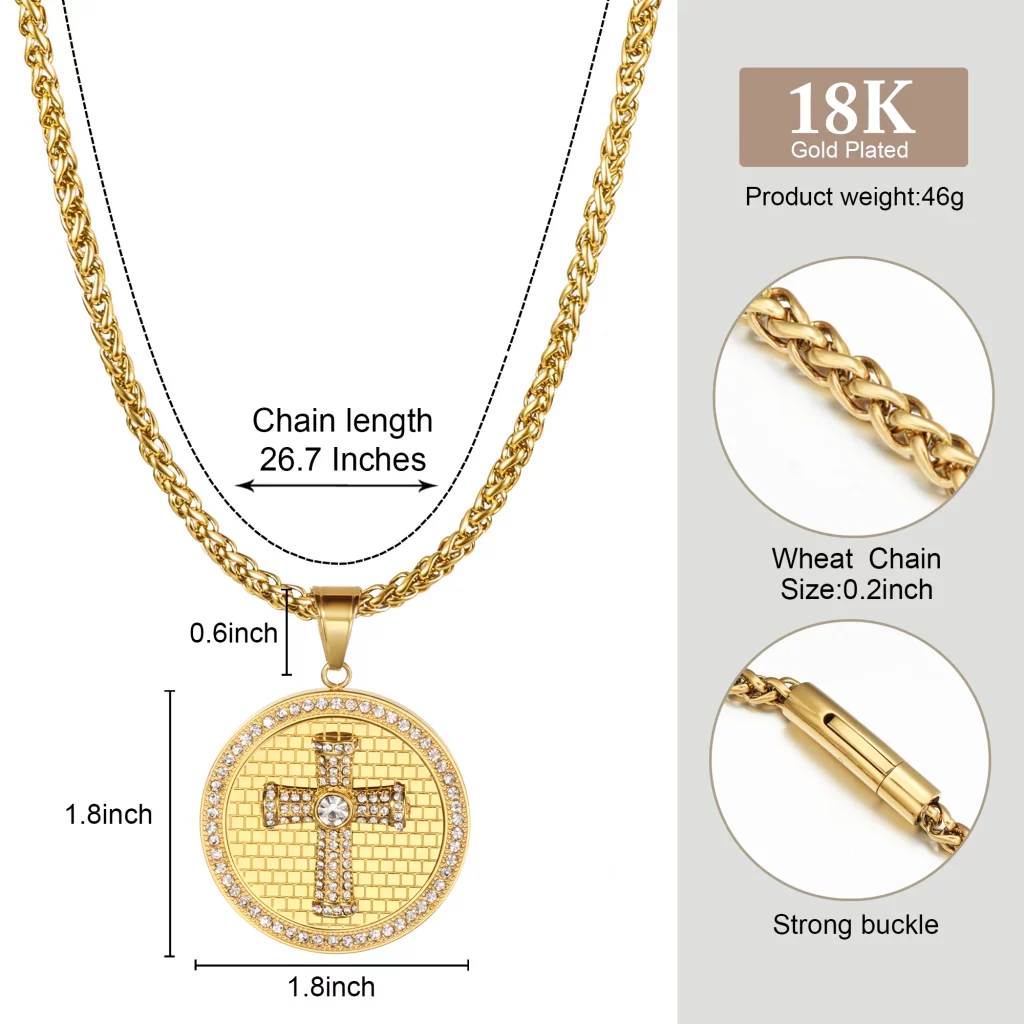 Custom size of gold-plated and stone setting statement cross necklace for online jewelry stores