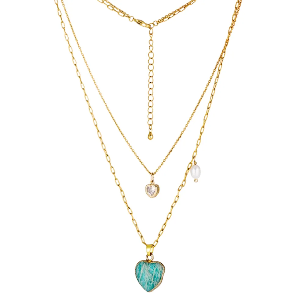 Customize 316L Stainless Steel Turquoise Heart Layered Necklace for fashion brands
