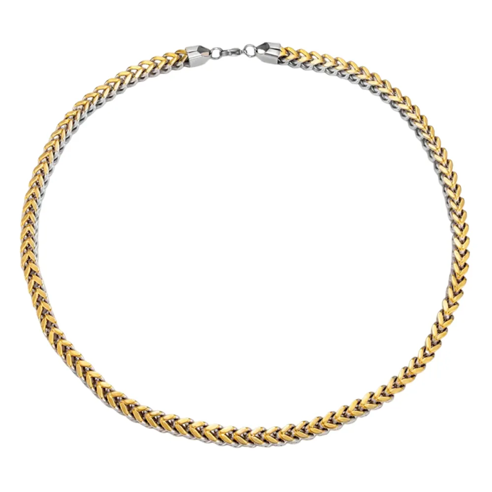 Direct source two-tone 316L stainless steel herringbone chain necklace China factory