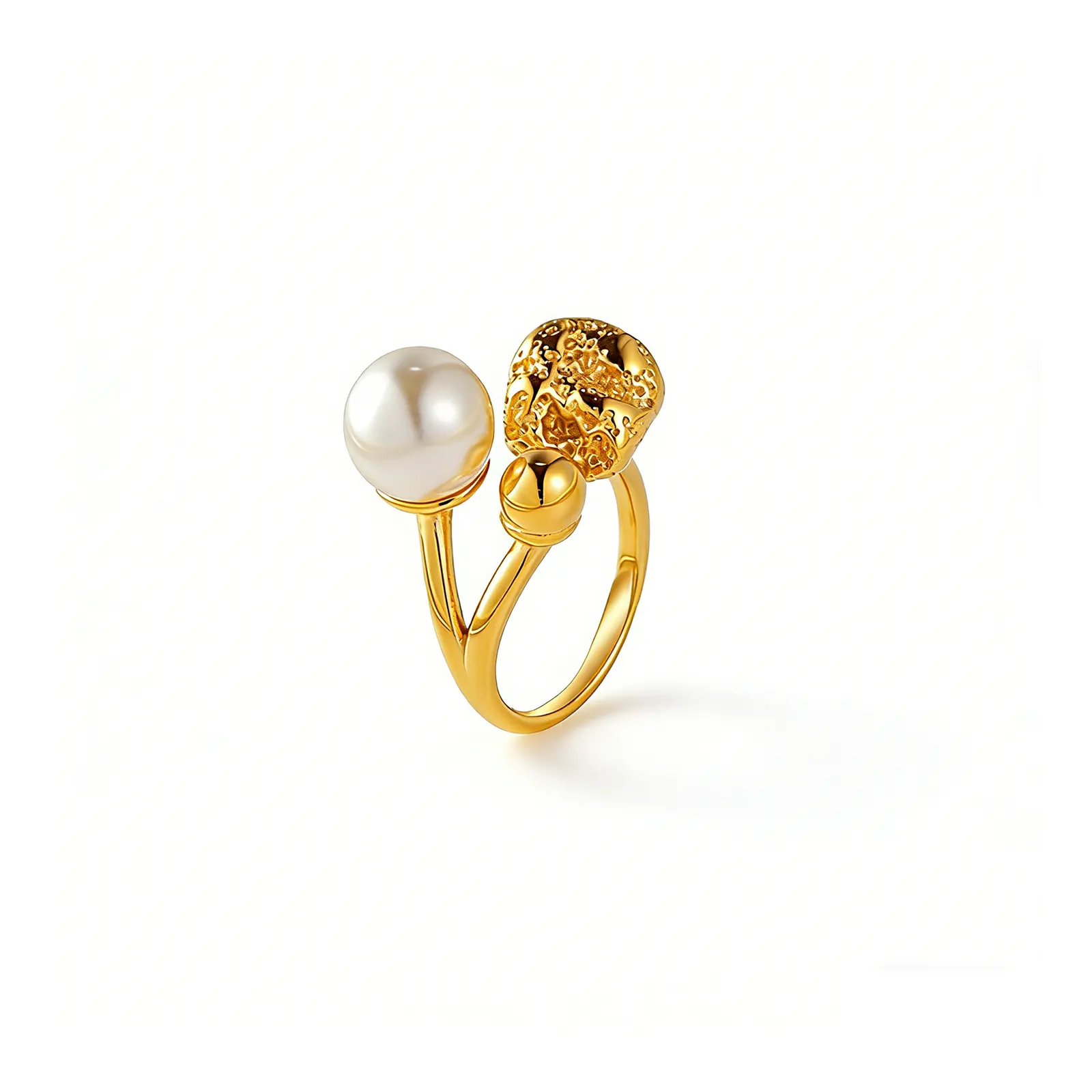 316L Stainless Steel 18K Gold Plated Adjustable Opening Pearl Ring Fashion Design Haosen Jewelry Manufacturer