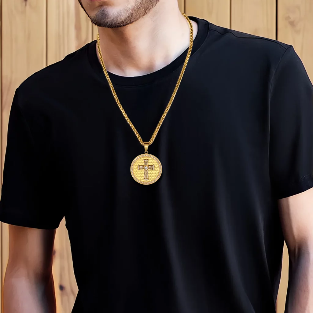 Male round gold-plated cross necklace manufacturing for e-commerce stores