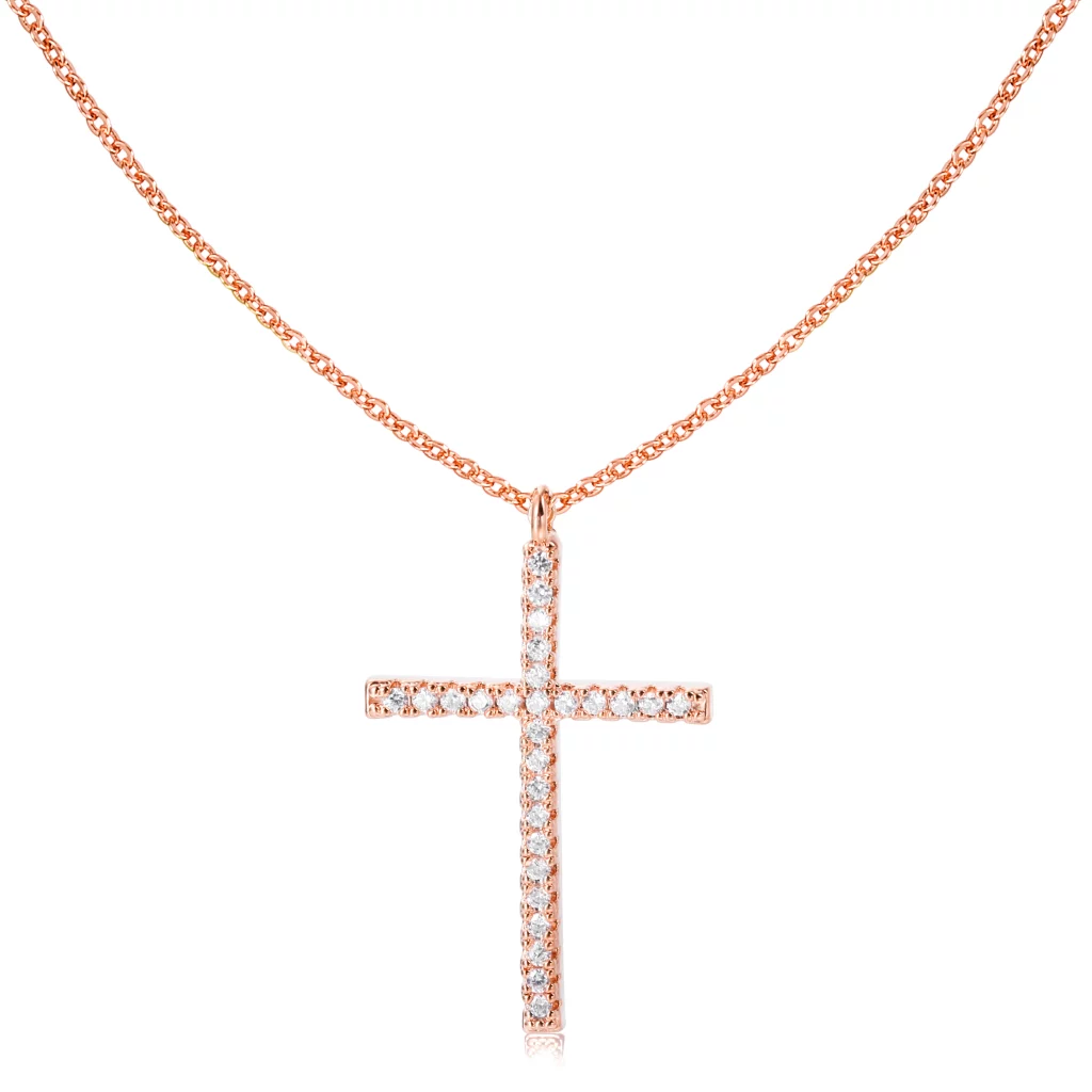 OEM stainless steel romantic rose gold cross necklace for online boutiques