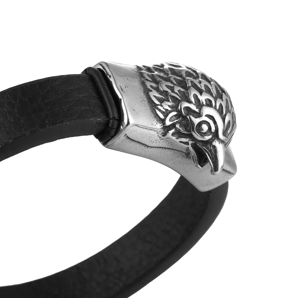 Stainless Steel Eagle Head Leather Bracelet Jewelry Source Factory
