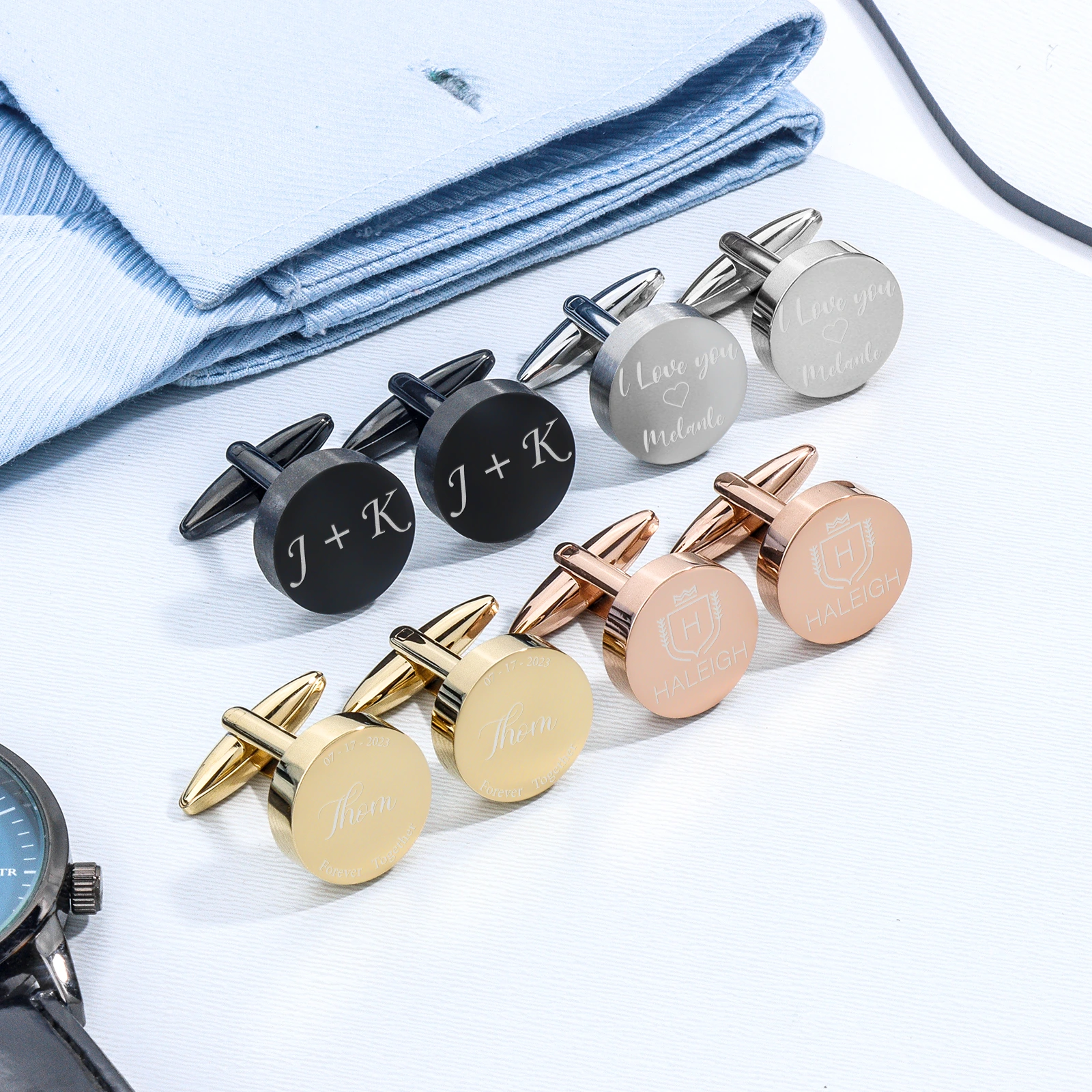 Stainless steel customizable round cufflinks for fashion brands